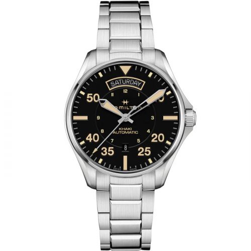 Hamilton Khaki Pilot Day Date Stainless Steel Black Bracelet