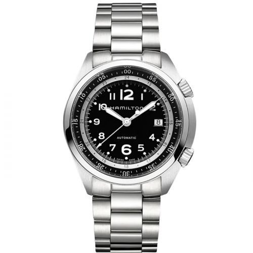 Hamilton Khaki Pilot Pioneer Auto Stainless Steel Black Bracelet