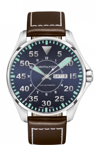 Hamilton Khaki Aviation Day Date Stainless Steel Blue Strap