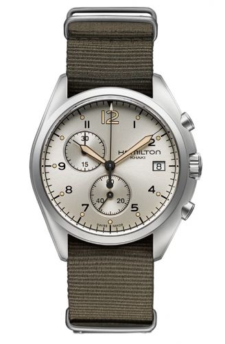 Hamilton Khaki Aviation Pilot Pioneer Chrono Quartz Beige NATO