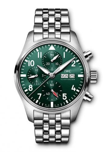 IWC Pilot's Watch Chronograph 41 Stainless Steel Green Bracelet