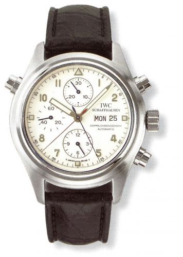 IWC Pilot's Watch Doppelchronograph Platinum White German Strap