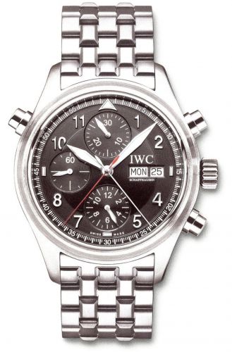 IWC Pilot's Watch Spitfire Double Chronograph Stainless Steel Black English Bracelet