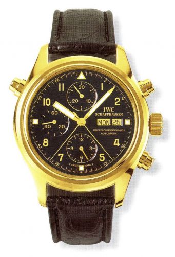 IWC Pilot's Watch Doppelchronograph Yellow Gold Black French Strap