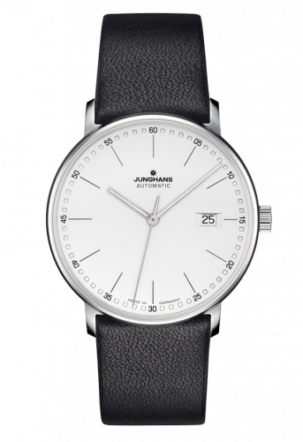Junghans Form A Stainless Steel White Stick Black Calf