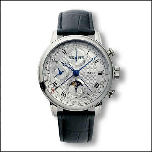 Limes Pharo Chrono - Silvered roman black leather strap