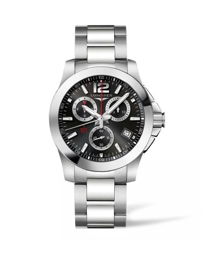 Longines Conqyuest Chronograph Quartz 41 Stainless Steel Black Bracelet