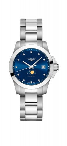 Longines Conquest 34 Quartz Moonphase Stainless Steel Blue Bracelet