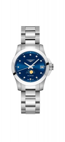 Longines Conquest 29.5 Quartz Moonphase Stainless Steel Blue Bracelet