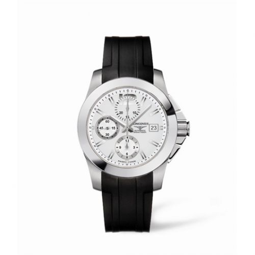 Longines Conquest Chronograph Silver Rubber