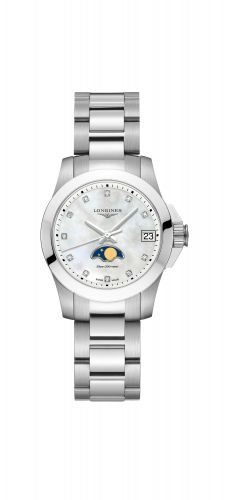 Longines Conquest 29.5 Quartz Moonphase Stainless Steel MOP Bracelet