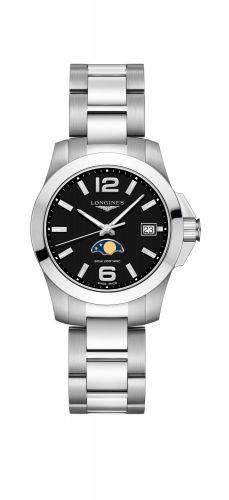 Longines Conquest 34 Quartz Moonphase Stainless Steel Black Bracelet