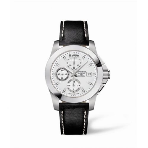 Longines Conquest Chronograph Silver Leather