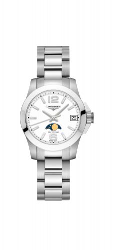Longines Conquest 29.5 Quartz Moonphase Stainless Steel White Bracelet