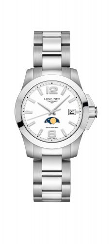 Longines Conquest 34 Quartz Moonphase Stainless Steel White Bracelet