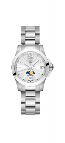 Longines Conquest 29.5 Quartz Moonphase Stainless Steel Black Bracelet