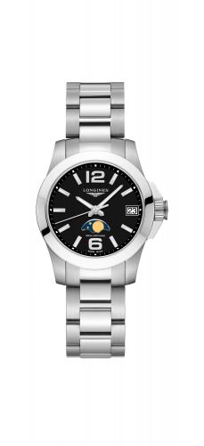 Longines Conquest 29.5 Quartz Moonphase Stainless Steel Black Bracelet