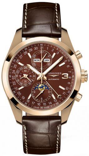 Longines Conquest Classic Moonphase Pink Gold Chocolate Triple Crown Collection