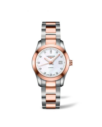 Longines Conquest Classic Automatic 29.5 Stainless Steel Red Gold MOP Bracelet