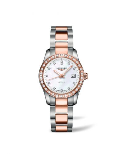 Longines Conquest Classic Automatic 29.5 Stainless Steel Red Gold Diamond MOP Bracelet