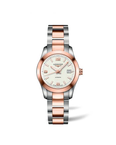 Longines Conquest Classic Automatic 29.5 Stainless Steel Red Gold White Bracelet