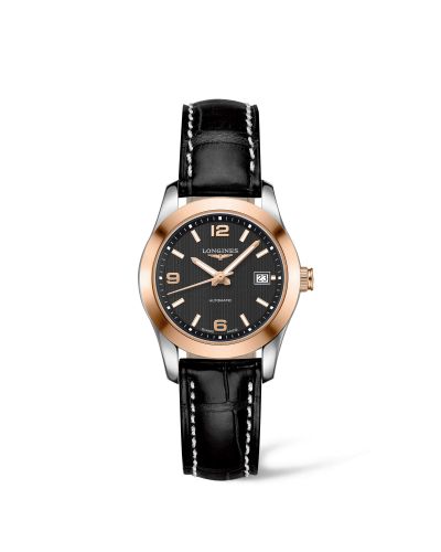 Longines Conquest Classic Automatic 29.5 Stainless Steel Red Gold Black Strap