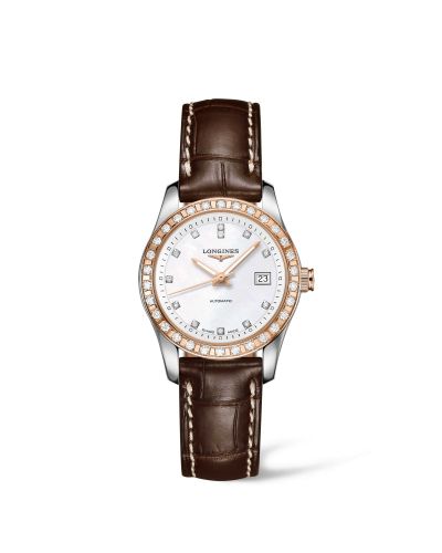 Longines Conquest Classic Automatic 29.5 Stainless Steel Red Gold MOP Strap