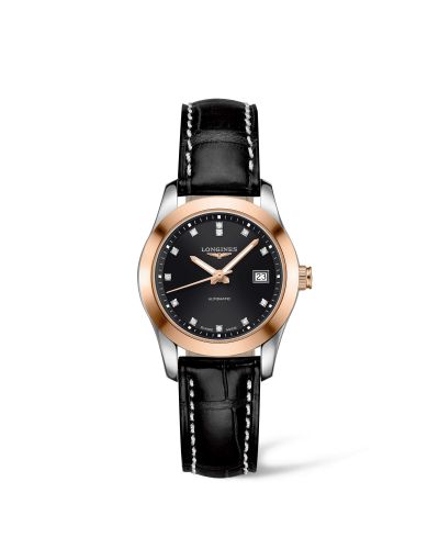 Longines Conquest Classic Automatic 29.5 Stainless Steel Red Gold Black Strap