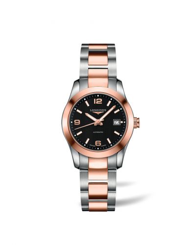Longines Conquest Classic Automatic 29.5 Stainless Steel Red Gold Black Bracelet