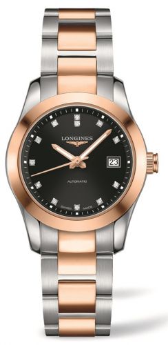 Longines Conquest Classic Automatic 29.5 Stainless Steel Red Gold Black Bracelet