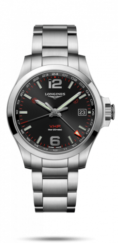 Longines Conquest V.H.P. GMT 41 Stainless Steel Black Bracelet