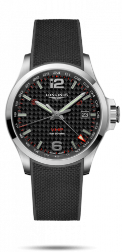 Longines Conquest V.H.P. GMT 43 Stainless Steel Carbon Rubber