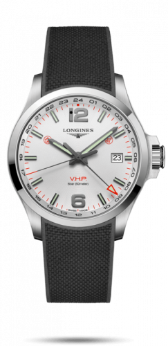 Longines Conquest V.H.P. GMT 43 Stainless Steel Silver Rubber
