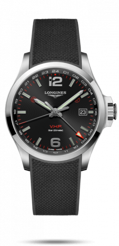 Longines Conquest V.H.P. GMT 43 Stainless Steel Black Rubber