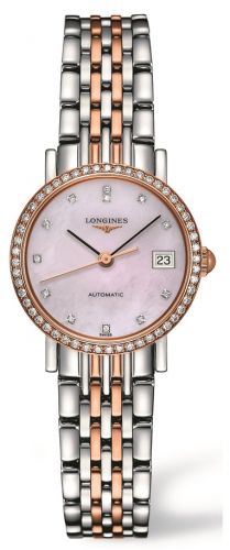 Longines Elegant Collection 25.5 Automatic Stainless Steel Red Gold Diamond Pink MOP