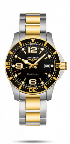 Longines HydroConquest 41 Quartz Stainless Steel Yellow Gold Black Bracelet