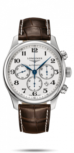 Longines Master Collection 44 Chronograph Stainless Steel Silver-Arabic Alligator