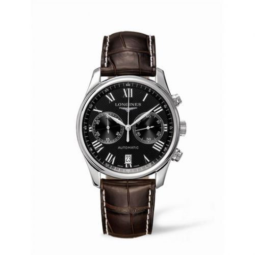Longines Master Collection Chronograph 40 Stainless Steel Black - Roman Strap