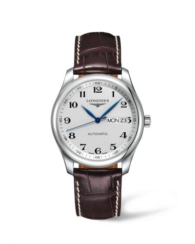 Longines Master Collection 38.5 Day Date Stainless Steel Silver-Arabic Alligator