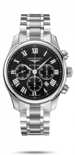 Longines Master Collection 44 Chronograph Stainless Steel Black-Roman Bracelet