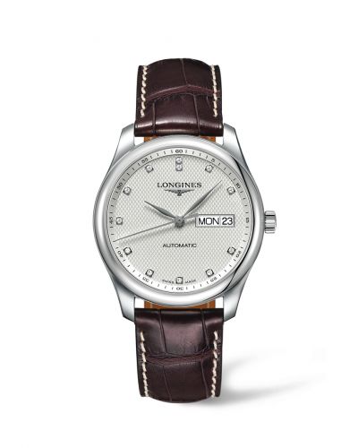 Longines Master Collection 38.5 Day Date Stainless Steel Silver-Diamond Alligator