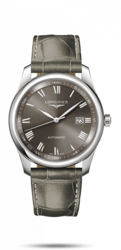 Longines Master Collection 40 Date Stainless Steel Grey Roman Alligator