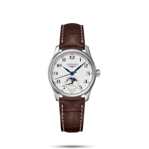 Longines Master Collection 34 Moonphase Stainless Steel Silver Alligator