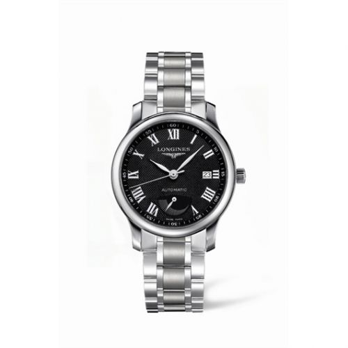 Longines Master Collection 38.5mm Power Reserve Stainless Steel Black-Roman Bracelet