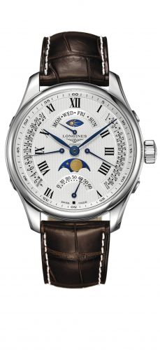 Longines Master Collection 44 Retrograde Moonphase Stainless Steel Silver-Roman Alligator