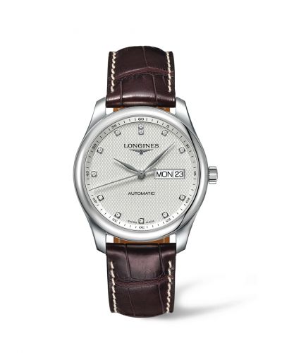 Longines Master Collection 38.5 Day Date Stainless Steel Silver-Diamond Alligator XL