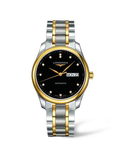 Longines Master Collection 38.5 Day Date Stainless Steel Yellow Gold Black-Diamond Bracelet