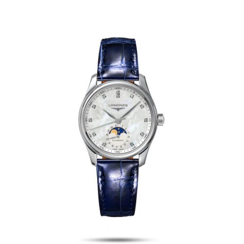 Longines Master Collection 34 Moonphase Stainless Steel MOP Alligator