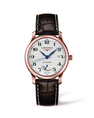 Longines Master Collection 38.5mm Power Reserve Pink Gold Silver-Arabic Alligator
