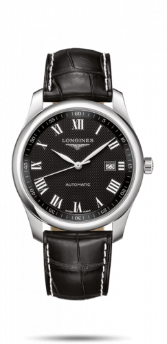 Longines Master Collection 40 Date Stainless Steel Black-Roman Alligator XL